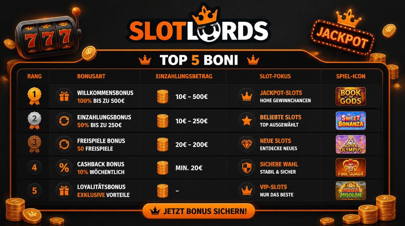 Top 5 Boni – Übersicht klarer Einzahlungen &amp, Slot-Fokus