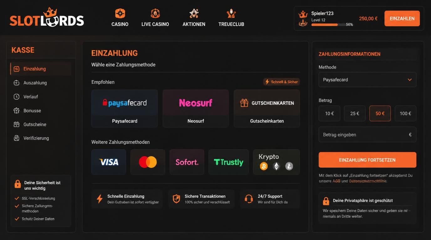 Gutscheinkarten und Privatsphäre bei Einzahlungen mit Prepaid-Voucher.